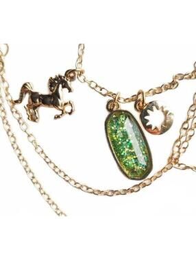 Justice Birth Month August Gold Tone Horse Charm Necklace with Green Pendant